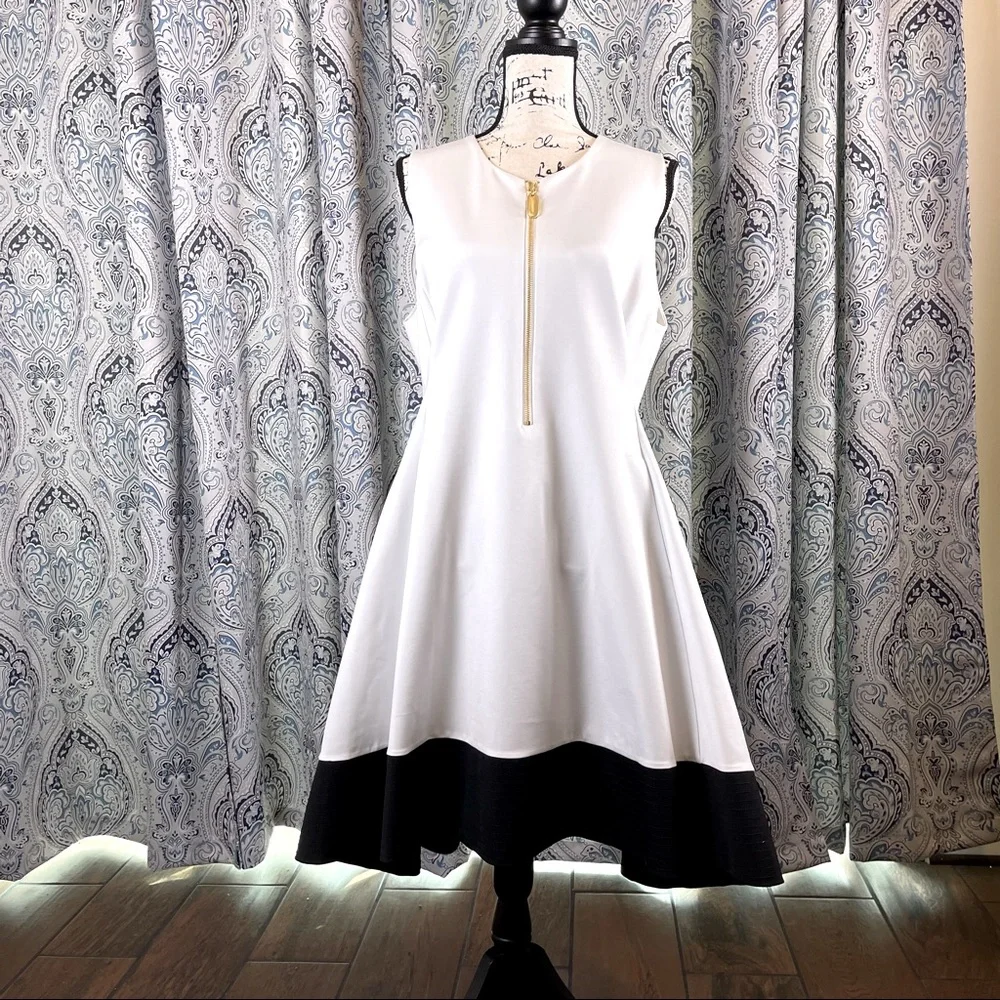 Donna Karan New York White Sleeveless Dress with Black Trim
